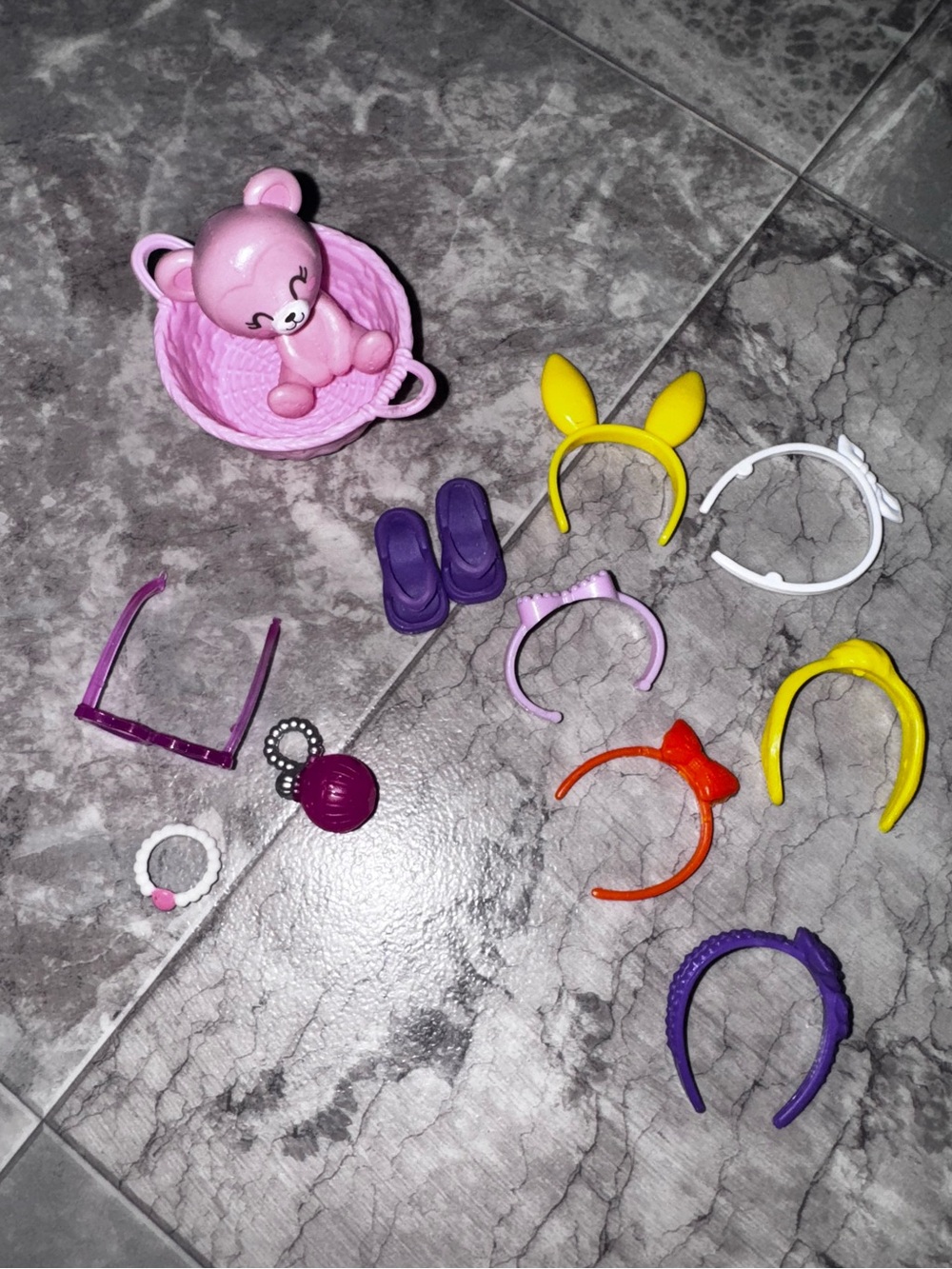 Barbie Doll Accessories Lot Headbands Shoes Glasses Purse Basket